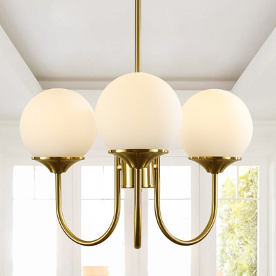 Lustre 3 lumières à intensité variable Mid-Century avec abat-jour en verre opale