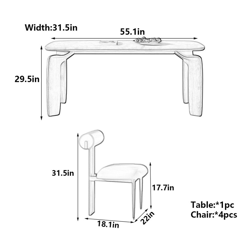 Table de salle à manger moderne Modern, H 29,5 po x L 55,1 po x l 31,5 po