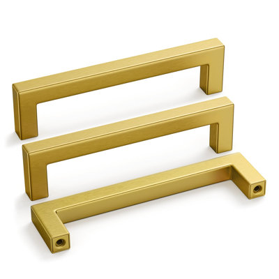 35 Pack 5 inch Gold Cabinet Pulls Brushed Brass Drawer Handles Modern Square Stainless Steel Hardware Pull for Kitchen Cupboard Dresser