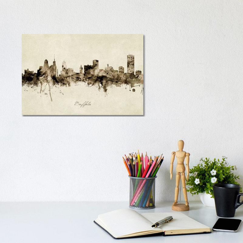 Buffalo New York Skyline by Michael Tompsett - Wrapped Canvas Painting, 20.32 cm H x 30.48 cm W