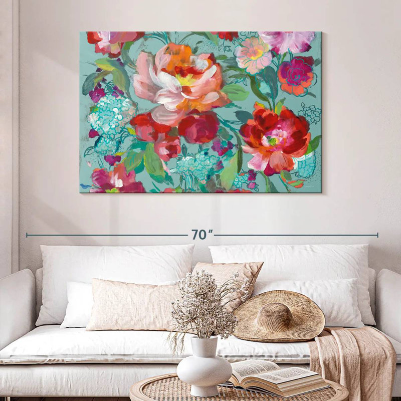 Harnek turquoise floral Medley, H 32 po x l 48 po