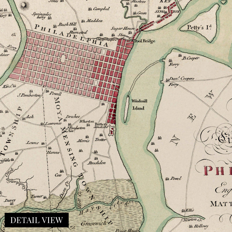 1777, Philadelphie, Pennsylvanie, carte, affiche, art mural, H 24 po x l 18 po x P 0,1 po