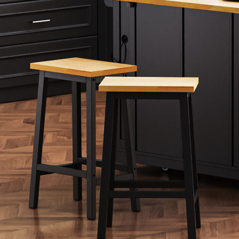 Tabouret de comptoir de cuisine en bois massif de 25,6 po de hauteur, noir avec repose-pieds de 2, chaises de bar, hauteur, noir, repose-pieds, Vibe pour et repas
