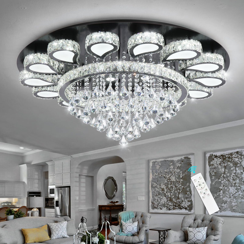 Luxury Modern Crystal Remote Dimmable Chandelier, Black
