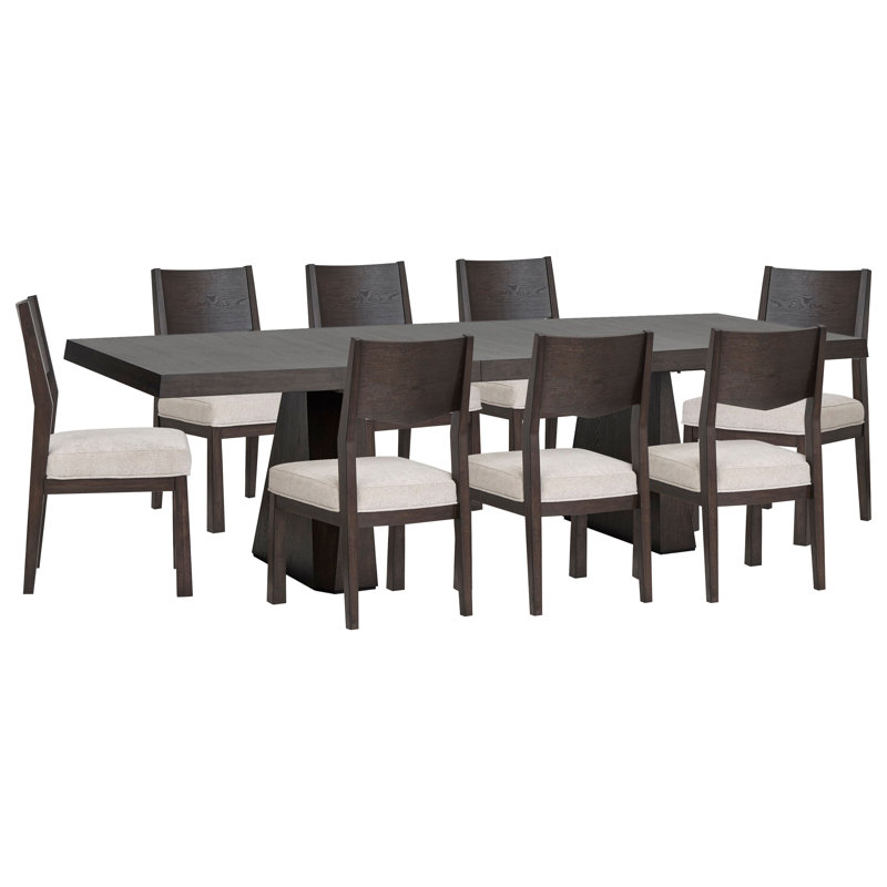 Table de salle à manger extensible à double piédestal avec 8 chaises d'appoint, 9 pièces : table, 8 chaises
