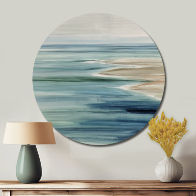 Plage parallèle de paysage côtier abstrait - art mural rond traditionnel en métal