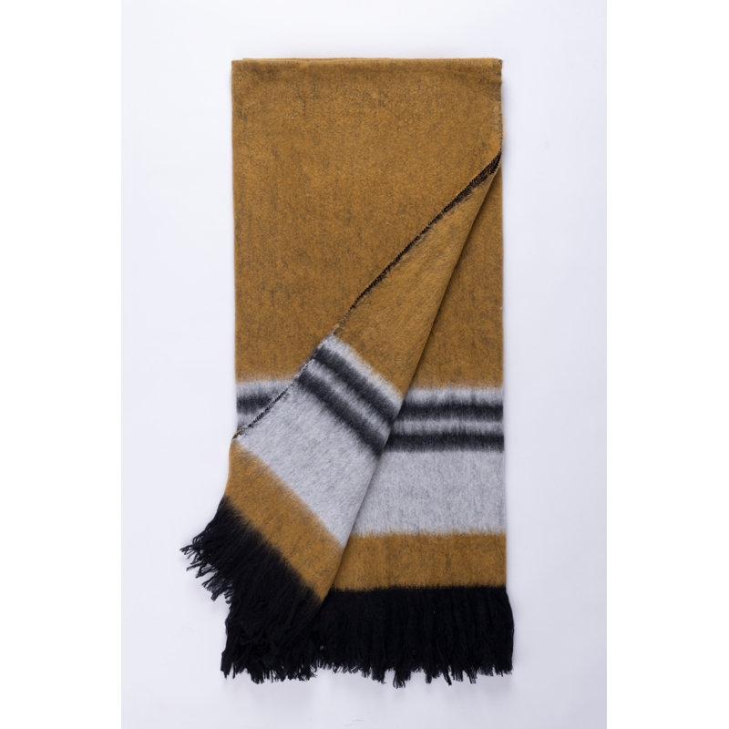 Ochre and Multi Wool Fringed Throw Blanket