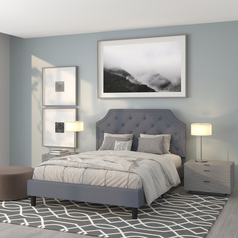 Aluino Arched Button Tufted Upholstered Platform Bed Frame - No Box Spring Required, Queen, Light Gray