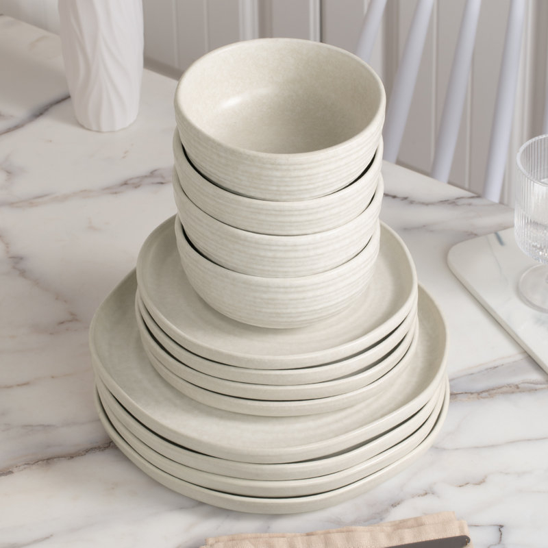 Famiware Pluto Plates And Bowls Sets, 12 Piece Dinnerware Sets, Off White