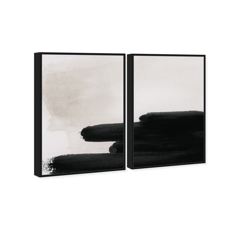 Degrade En Negro Set of 2 Hand-applied Heavy Gel Top Coat Abstract Floater Frame by Oliver Gal