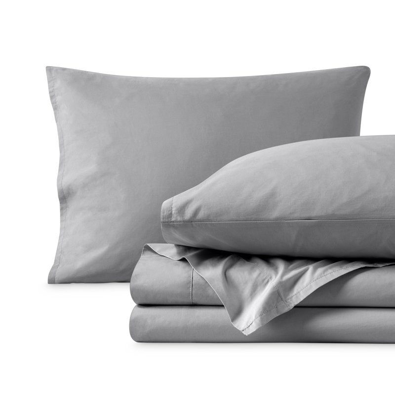 Ensemble de draps 100% coton percale, Gris clair, Ensemble de draps double / double avec 2 taies d'o
