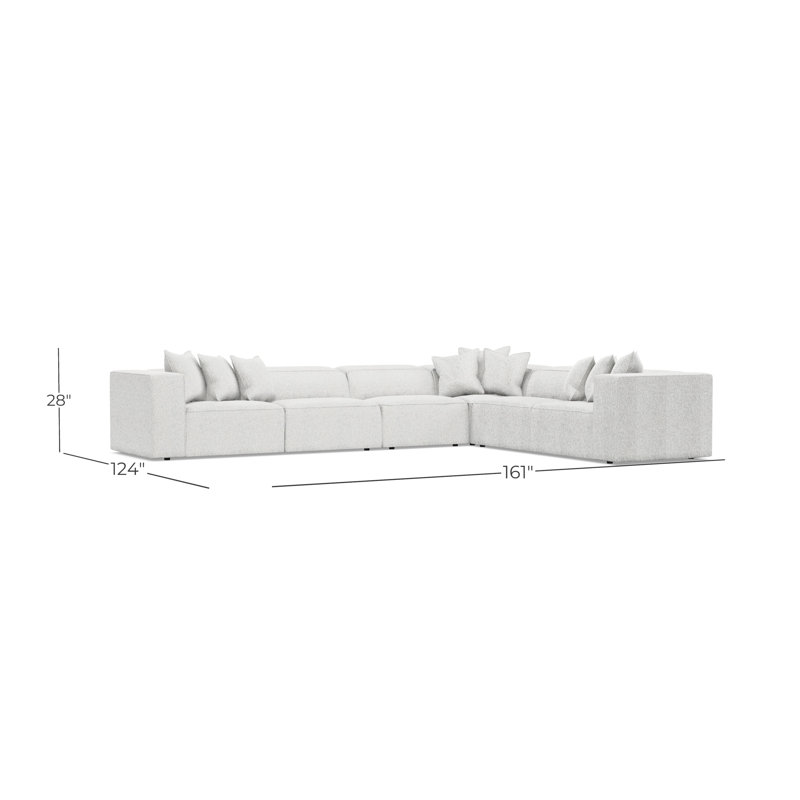 Bliss Sectional, White Polyester, 28" H x 160.5" W x 123.5" D