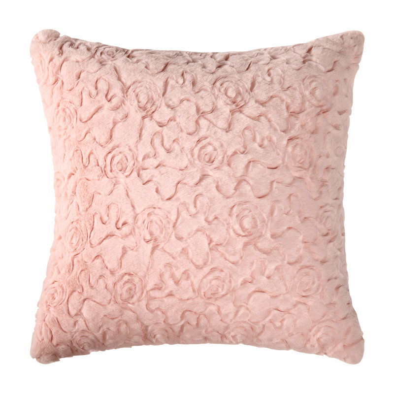 Floral Faux Fur Reversible Pillow Cover, Pink, 20" H x 20" W 
