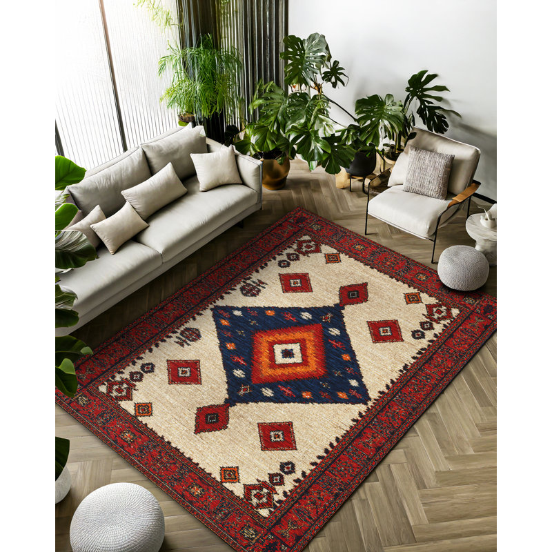 Kaia Collection Digital Print Cotton-Polyester Burgundy Moroccan Rug, Runner 2'8" x 10'6"