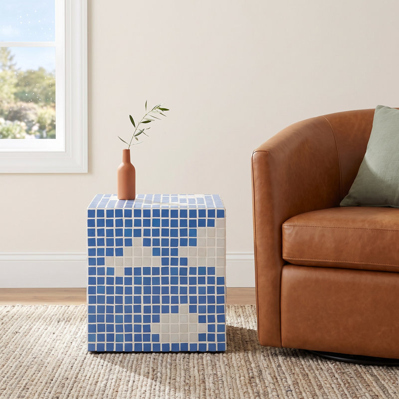 Melusina Hikari Cube Accent Table, Light Blue/White