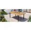 Table de salle à manger d'extérieur 59 ", plateau de table en polywood avec trou pour parasol, pieds en fer, table de salle à manger rectangulaire pour le jardin, la cour arrière, le porche