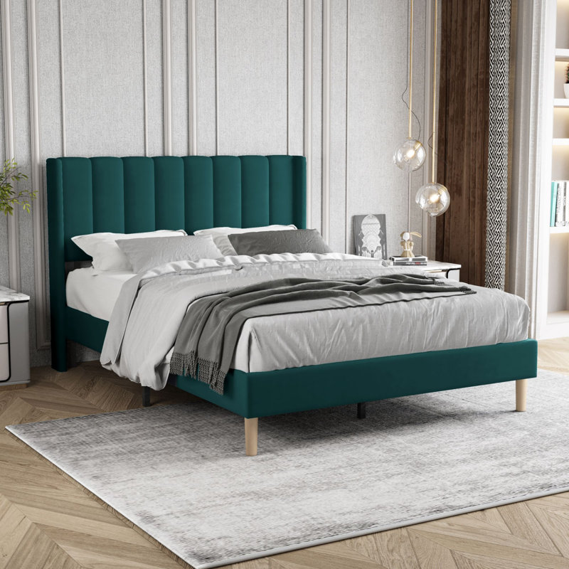 Upholstered Wingback Bed, Full, Green