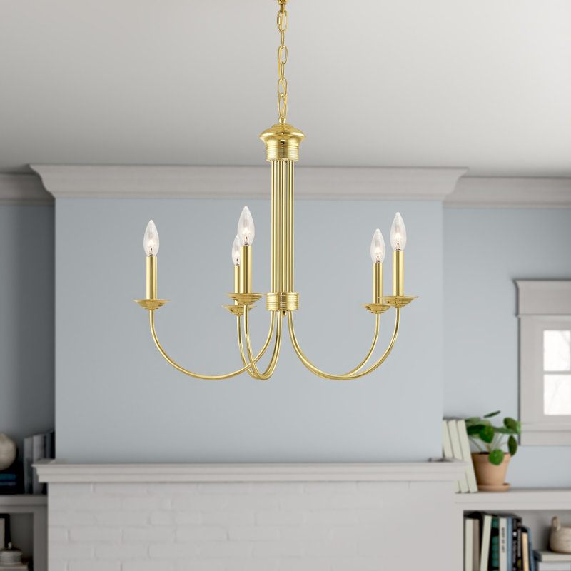 Arunvir 5-Light Dimmable Candle Style Chandelier, Polished Brass