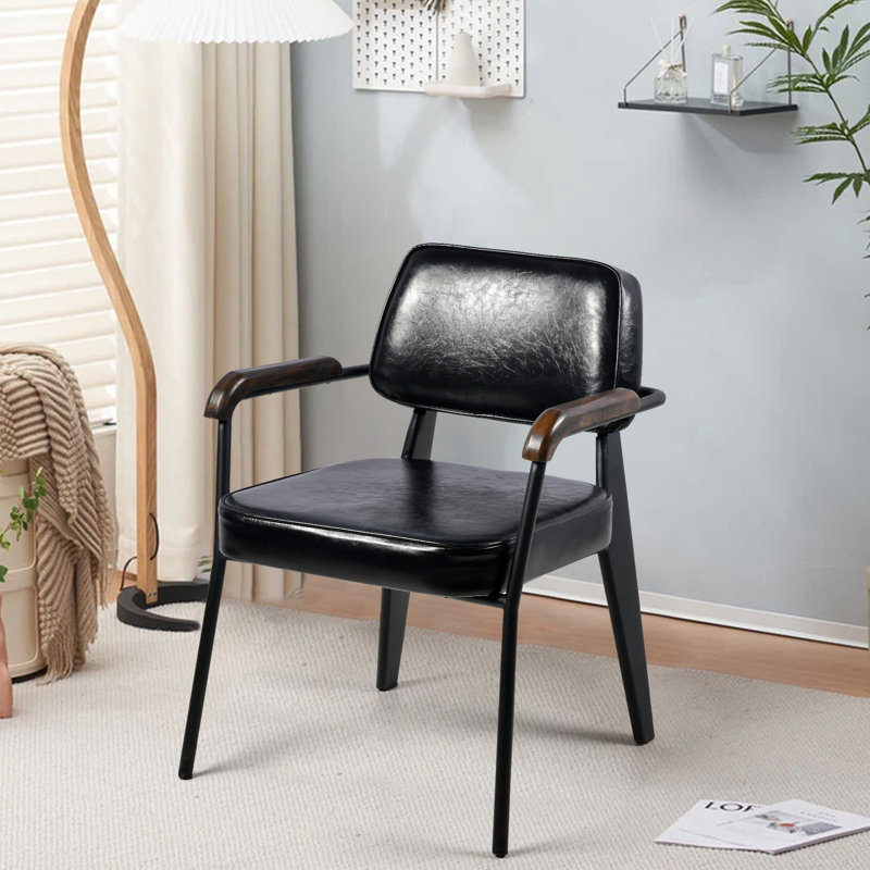Fauteuil de réception en cuir avec structure en métal, Noir