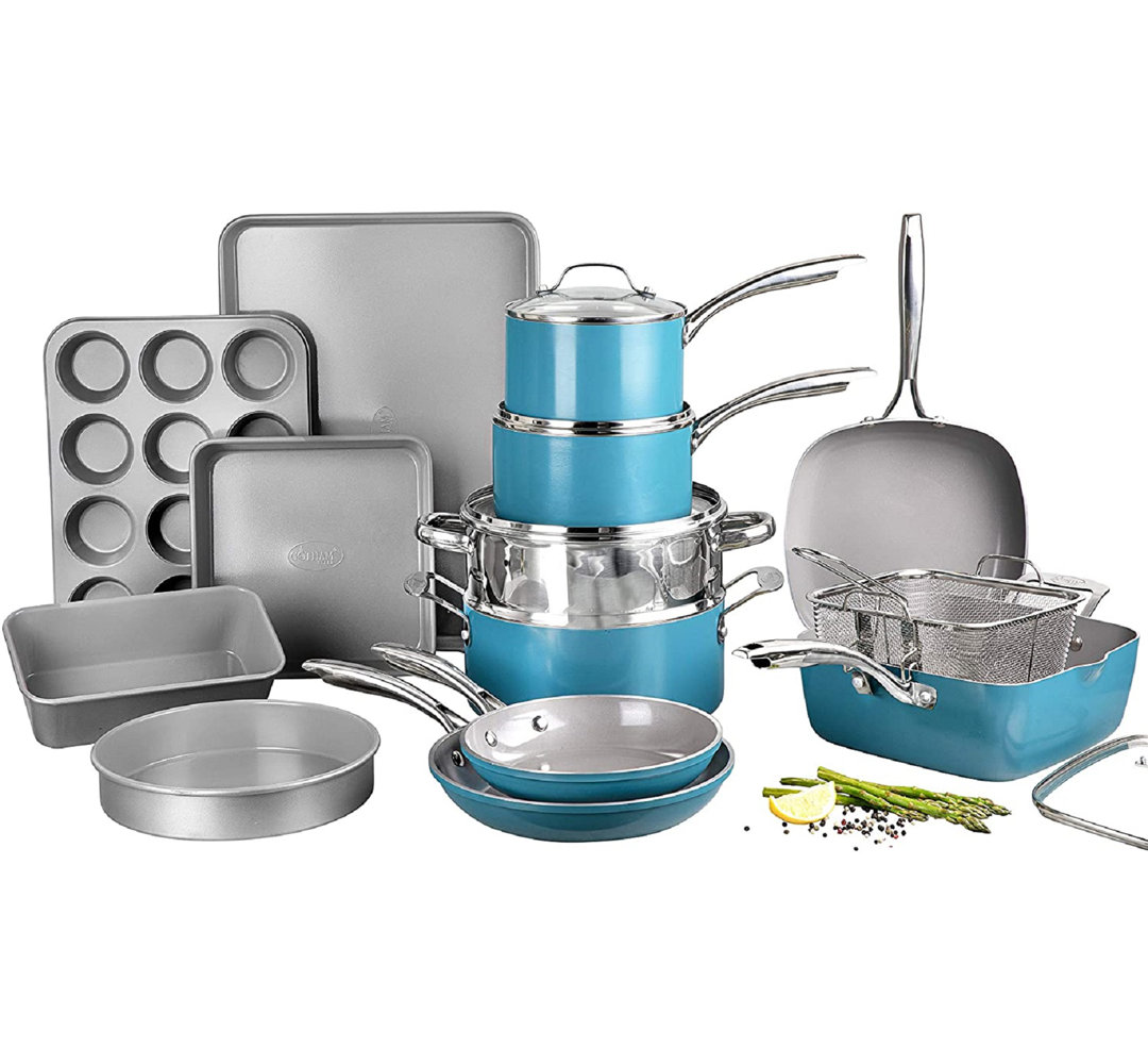Gotham Steel Original Copper 20 Pieces Ceramic Non Stick Cookware Set with Bakeware Gotham Steel