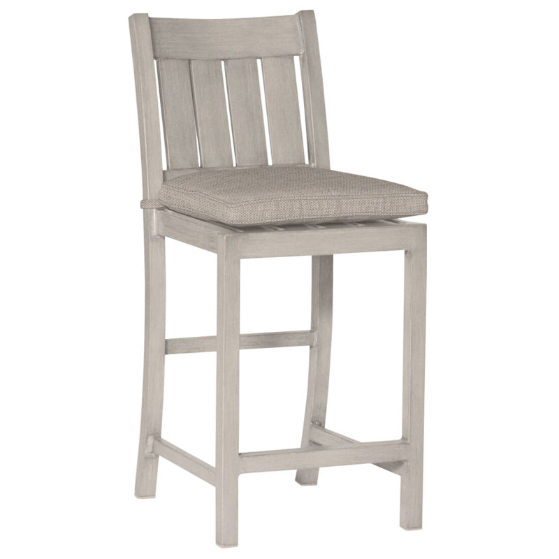 Club 24" Patio Bar Stool with Cushion, Dove Sunbrella® Linen, Welt, Oyster
