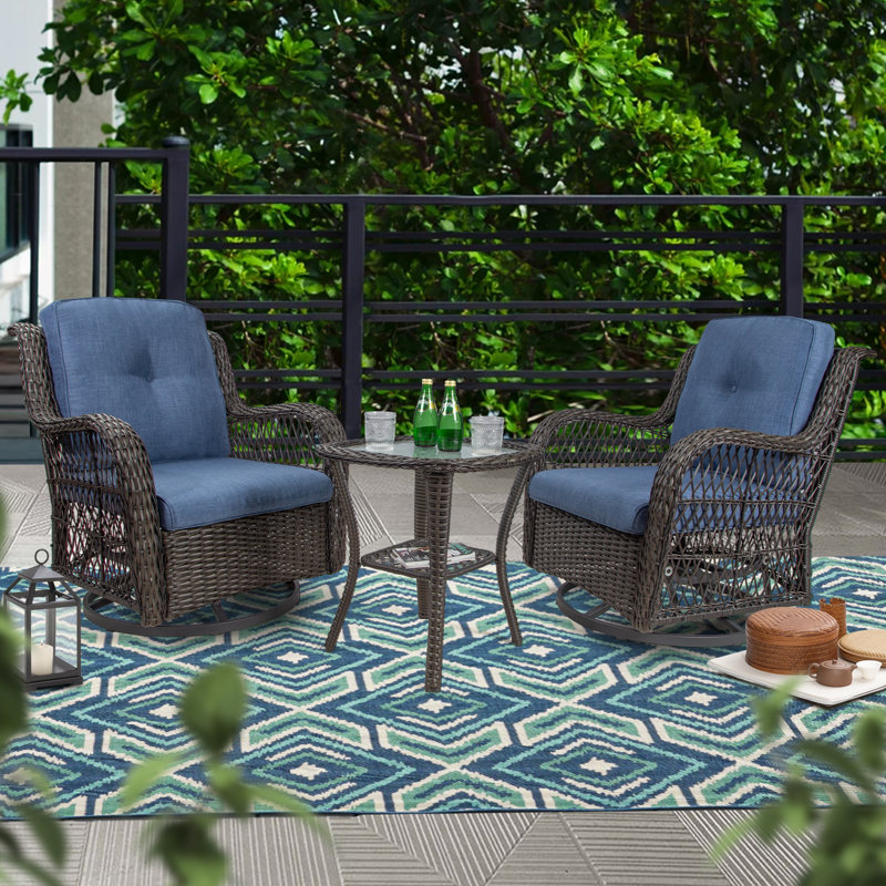 Chaise berçante pivotante avec coussins Shawen, Bleu