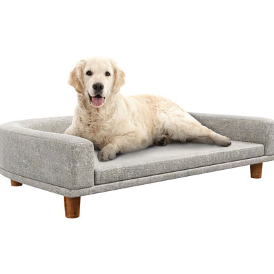Grand lit gris pour chien, mousse épaisse, coussin amovible, grand lit pour chien avec housse luxueuse pour animaux de compagnie, pieds en bois