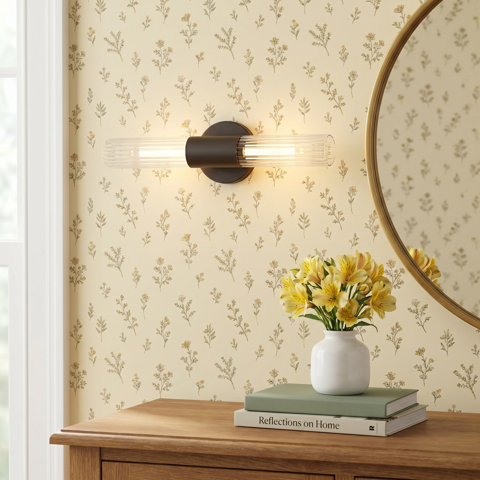 Anston 2 Light Glass Dimmable Armed Sconce, Old Bronze