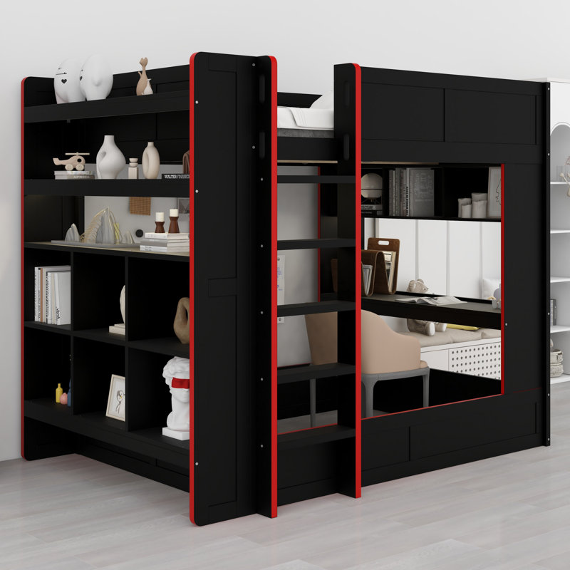 Bunk Bed with Built-in Desk and Storage Shelves, Ultimate Setup for Gamers