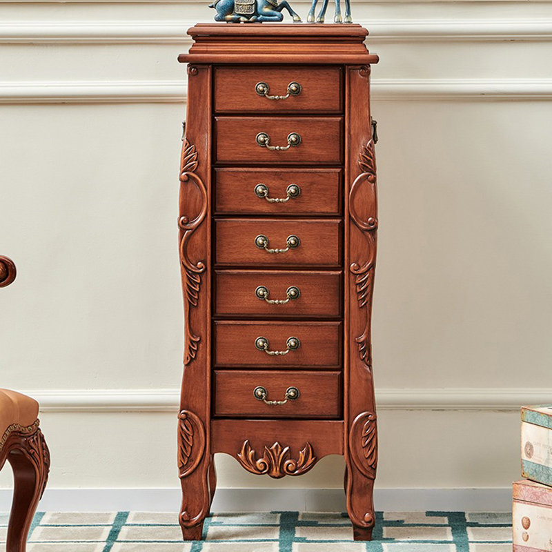Armoire à bijoux rectangulaire en bois massif brun rougeâtre
