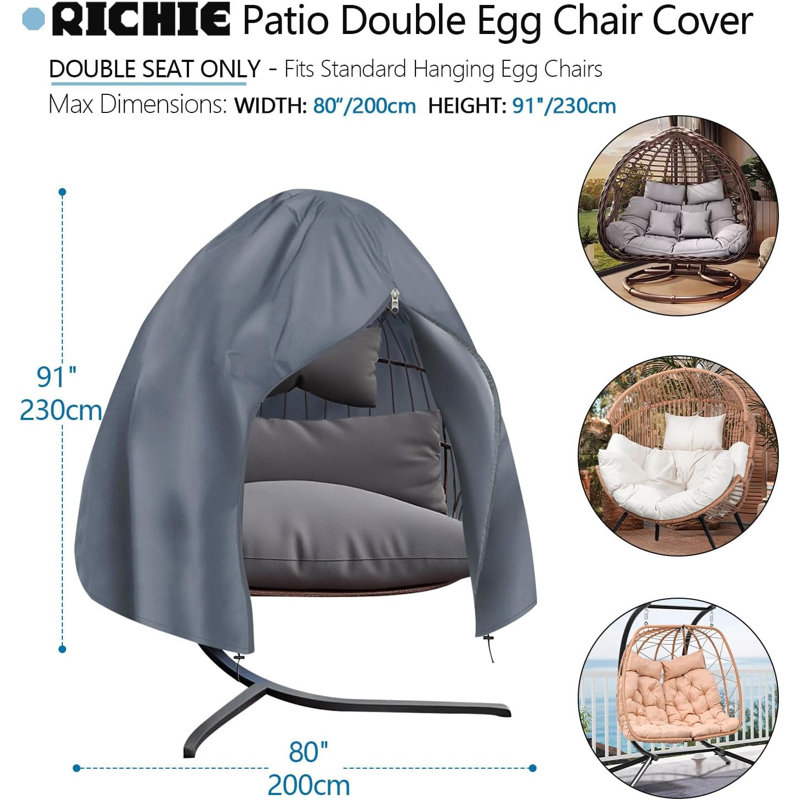 90 Inches X 78 Inches Outdoor Egg-Shaped Chair Cover, Water-Resistant And UV-Proof, Heavy-Duty Zipper Design, Suitable For Outdoor Egg-Shaped Swing Chairs And Hanging Chairs, All-Weather Protection, Suitable For Gardens And Balconies - Grey