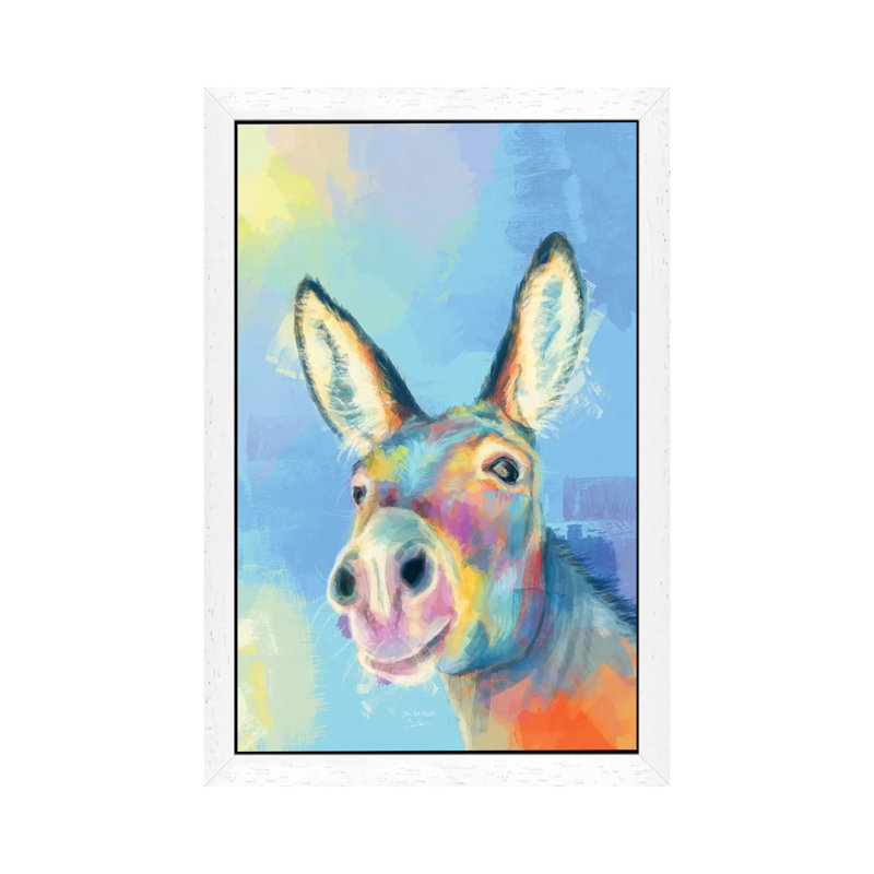 Carefree Donkey - Print on Canvas, 66.04 cm H x 45.72 cm W, White Framed