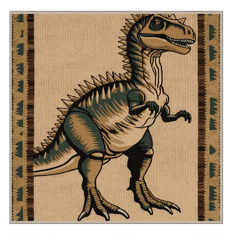 Tapis beige dinosaures lavable à la machine, Carré 4 pi