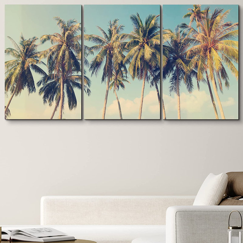 Ensemble de 3 reproductions de photos de palmiers tropicaux sur une plage, H 24 po x l 36 po x 1,5 po, Toile tendue
