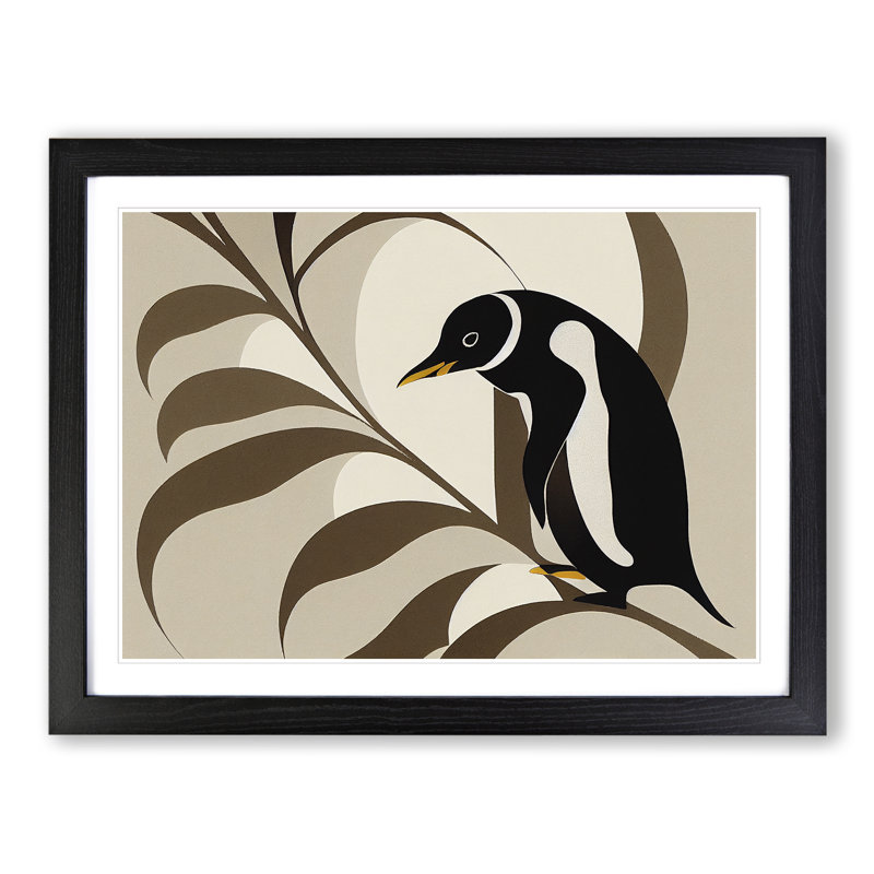 XH1022-6870X Penguin Art Nouveau Vol.1 Abstract - Single Picture Frame Print, 46cm H x 64cm W x 2cm D, Black