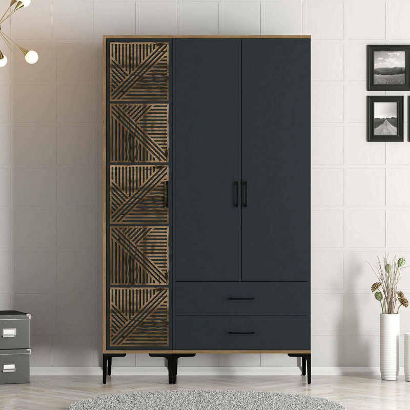Alleane Manufactured Wood Wardrobe, Walnut/Anthracite