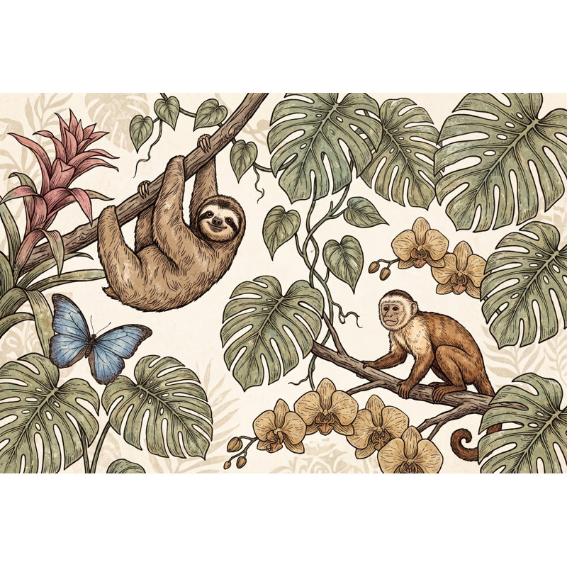 Papier peint jungle tropicale Monstera, 200 po x 120 po, Peler et coller