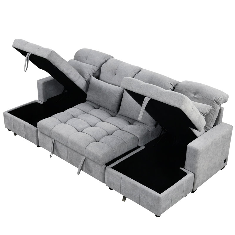 Chaise en U en forme de U avec double rangement, housses et coussins en mousse, rangement gris confortable pour la méridienne, matériau chenille lisse,