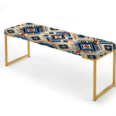 Beige And Blue Tribal Essence Geometric - Geometric Upholstered Gold Bench