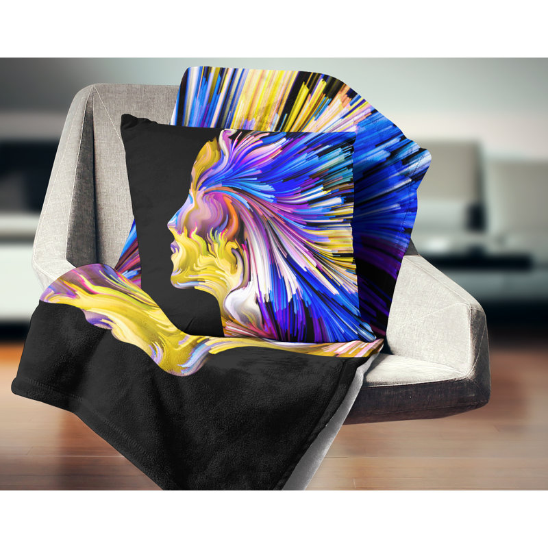 Endless Imagination - Coussin imprimé abstrait, Coussin décoratif, 16 po x 1 po, Bleu / jaune / violet