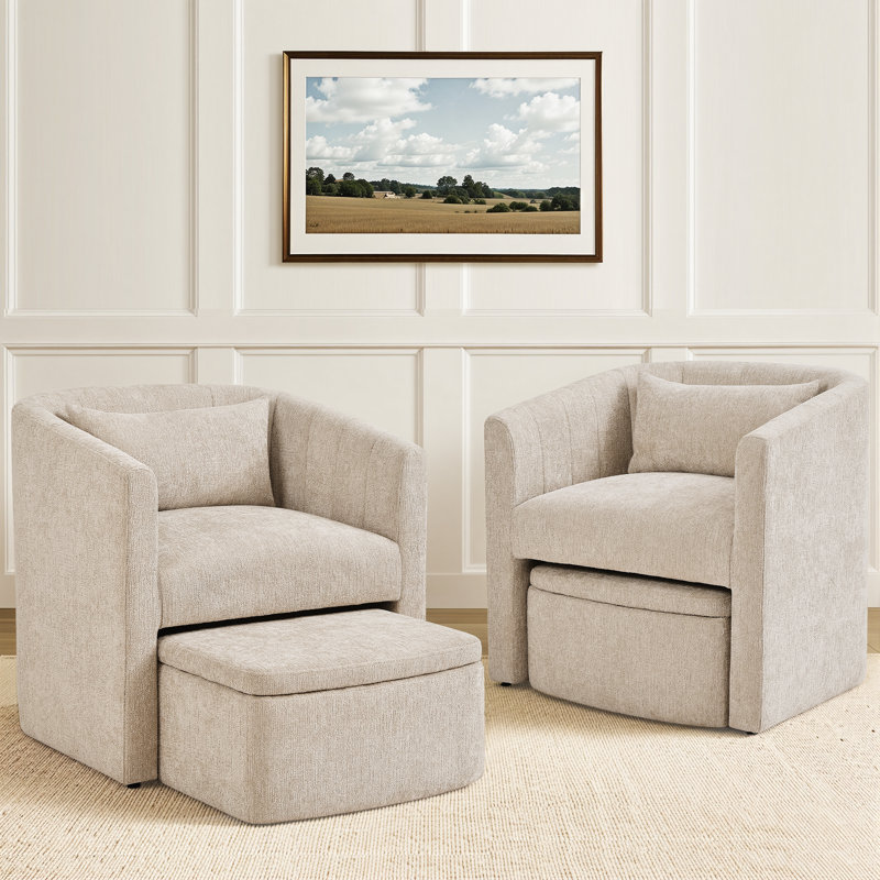 Fauteuil Lane Accent avec pouf de rangement (lot de 2), Light Khaki
