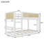Lit superposé simple au-dessus d'un lit simple avec tablettes de rangement, lit superposé bas avec garde-corps en rotin, blanc
