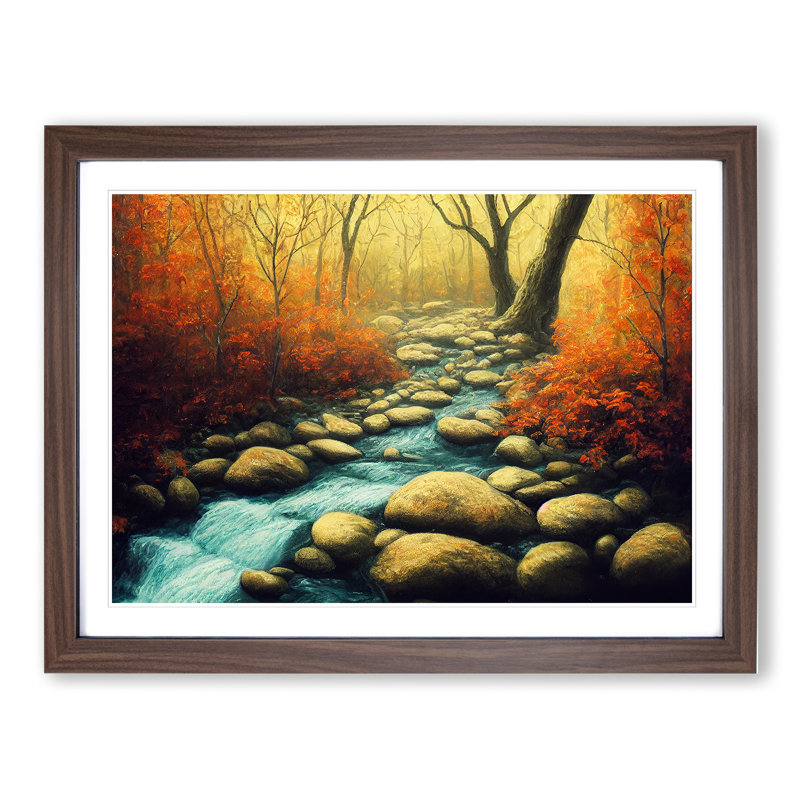 An Autumn Forest Stream - Single Picture Frame Print, Walnut, 46cm H x 64cm W x 2cm D