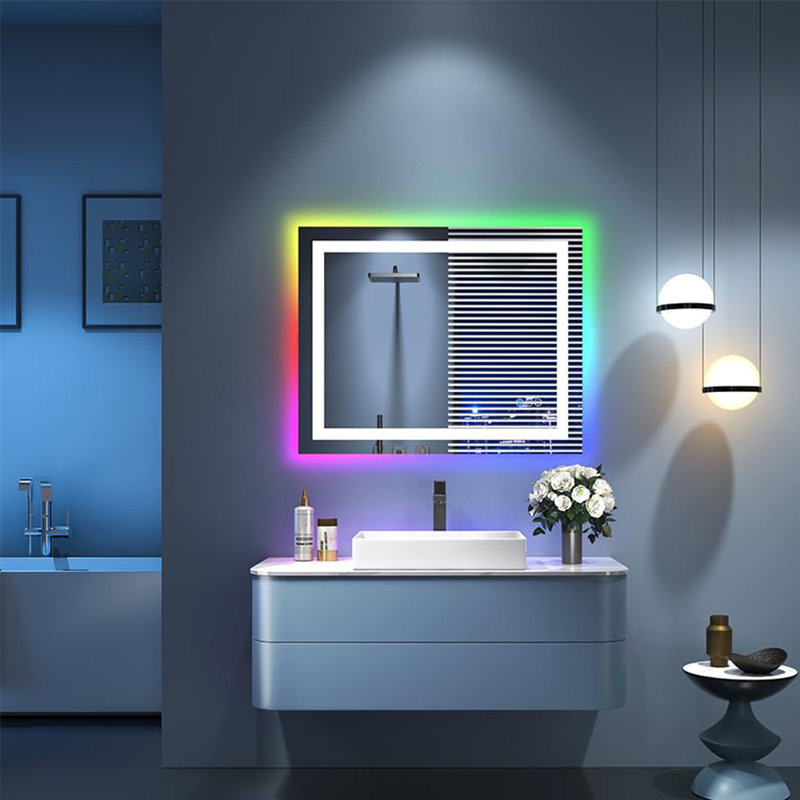  Wayfair Basics® UL Certified RGB Backlit & LED Frontlit Anti-Fog Tempered Glass Bathroom/Vanity Mirror, 36" x 28"