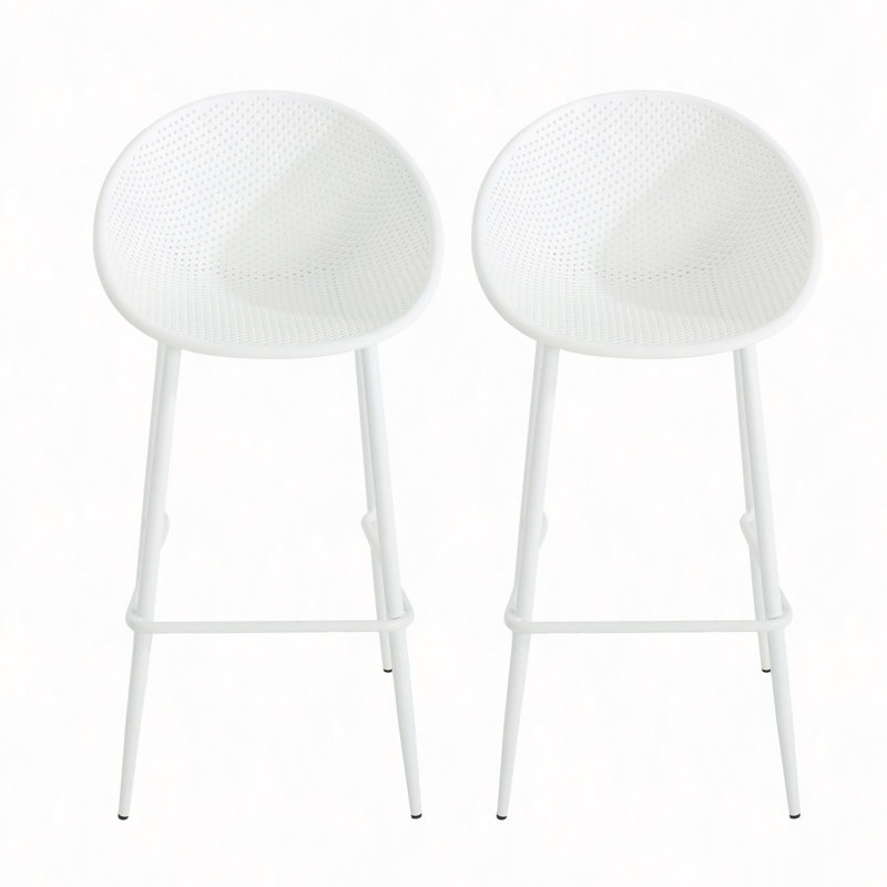Ensemble de 2 tabourets de bar modernes d'extérieur, résine et fer résistants aux intempéries, conception en filet de diamant - élégante et robuste