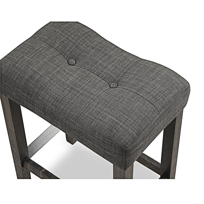 Button Tufted Counter Height Stool, Set of 2, Gray