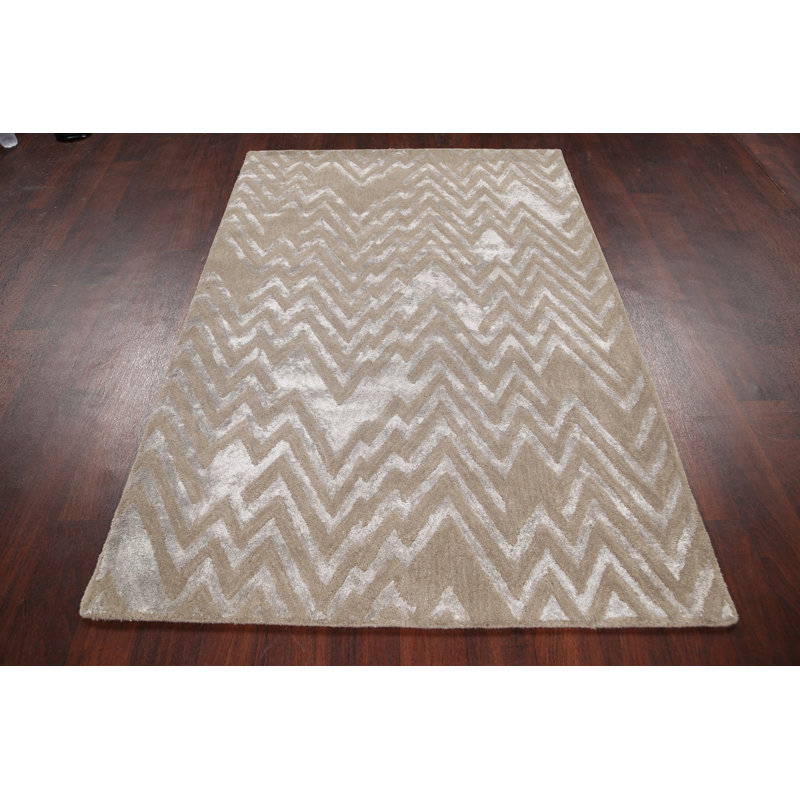Tapis en laine/soie gris/brun clair Touffeté à la main mier