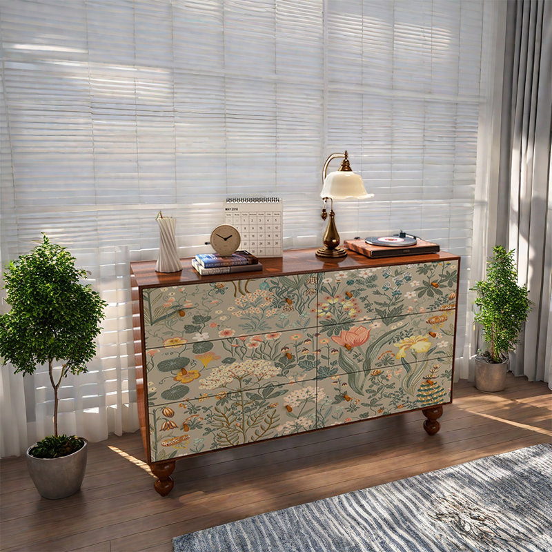 Buffet en pin avec tiroirs de rangement, Noyer