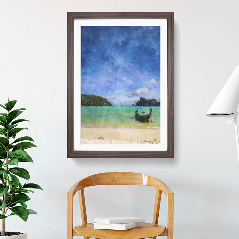 Longtail Boat in Thailand - Picture Frame Graphic Art, 48cm H x 36cm W x 2cm D, Walnut Framed
