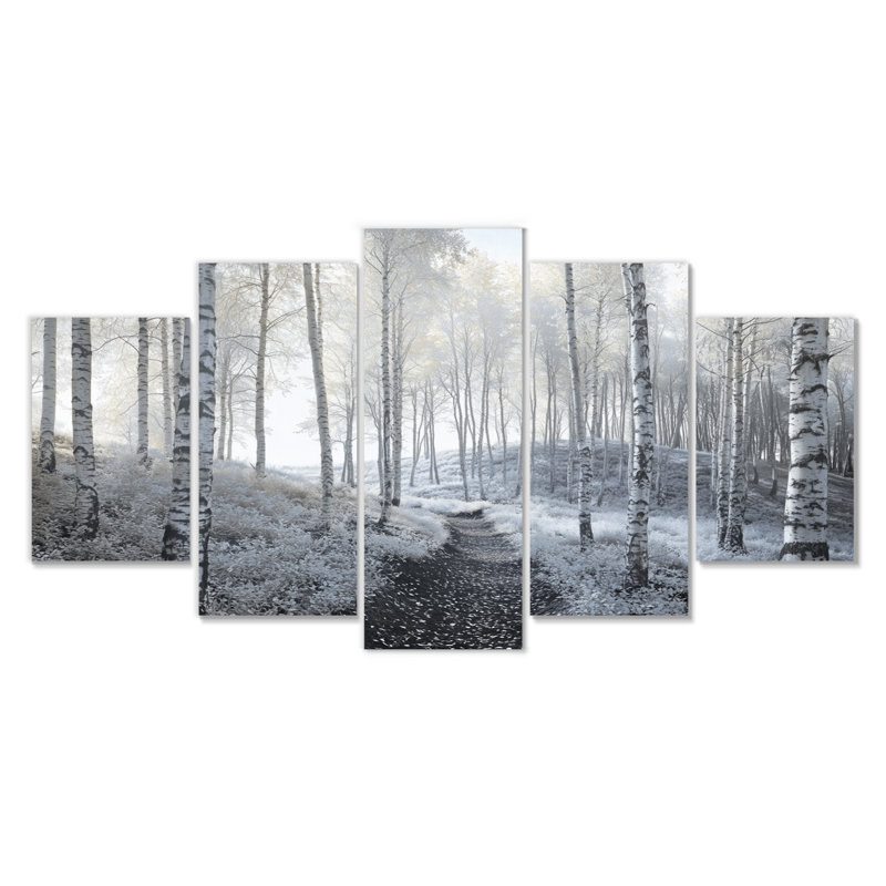Bouleaux blancs dans la forêt hivernale, Panorama III, ensemble d'art mural paysage d'hiver